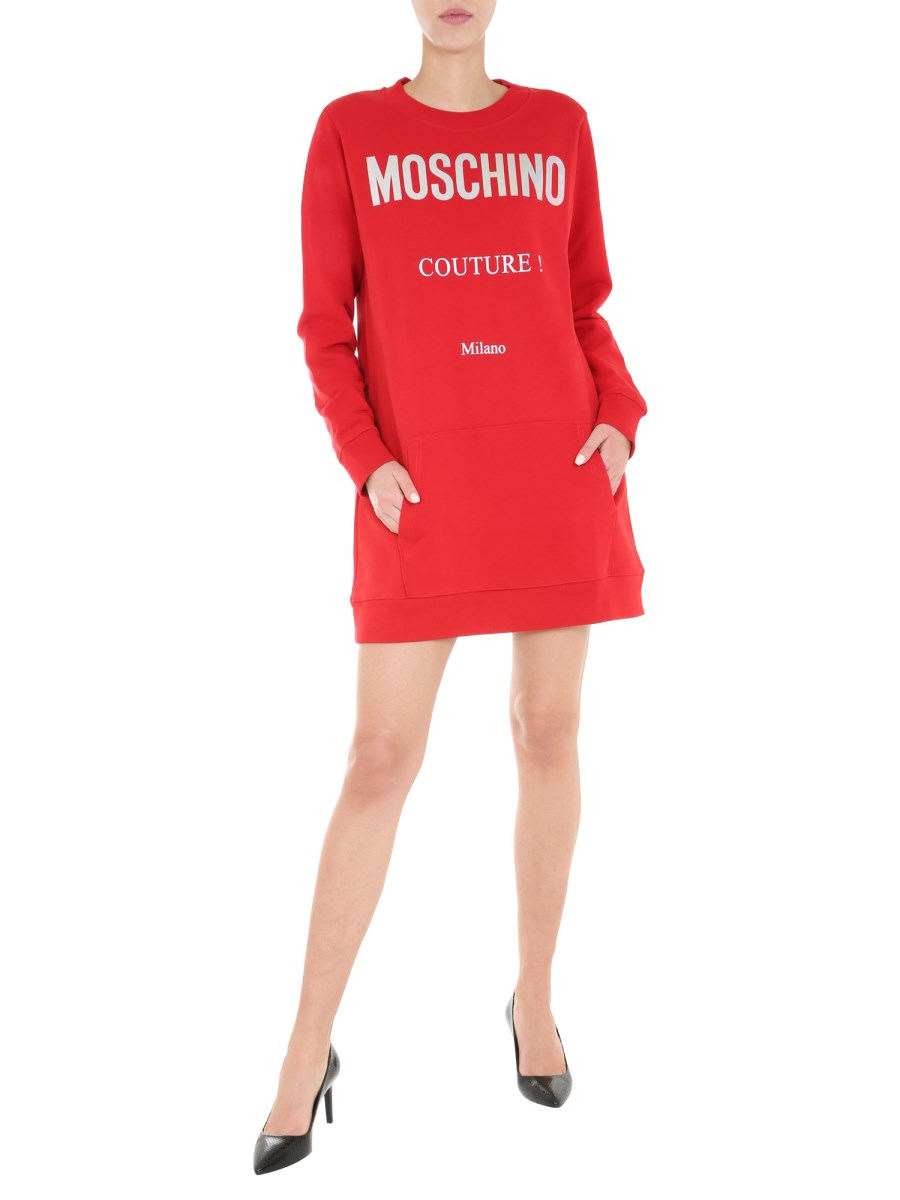 MOSCHINO COTTON SWEATER DRESS WITH LOGO AND OLEOGRAPHIC PRINT Eleonora Bonucci