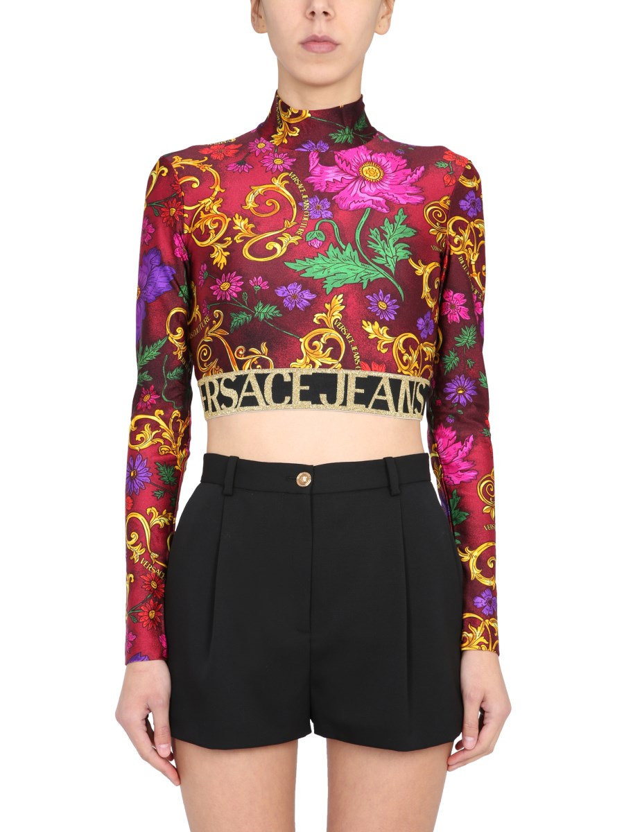Flare scream Slime VERSACE JEANS COUTURE - CROPPED LONG SLEEVE TOP WITH LUREX LOGO BAND -  Eleonora Bonucci