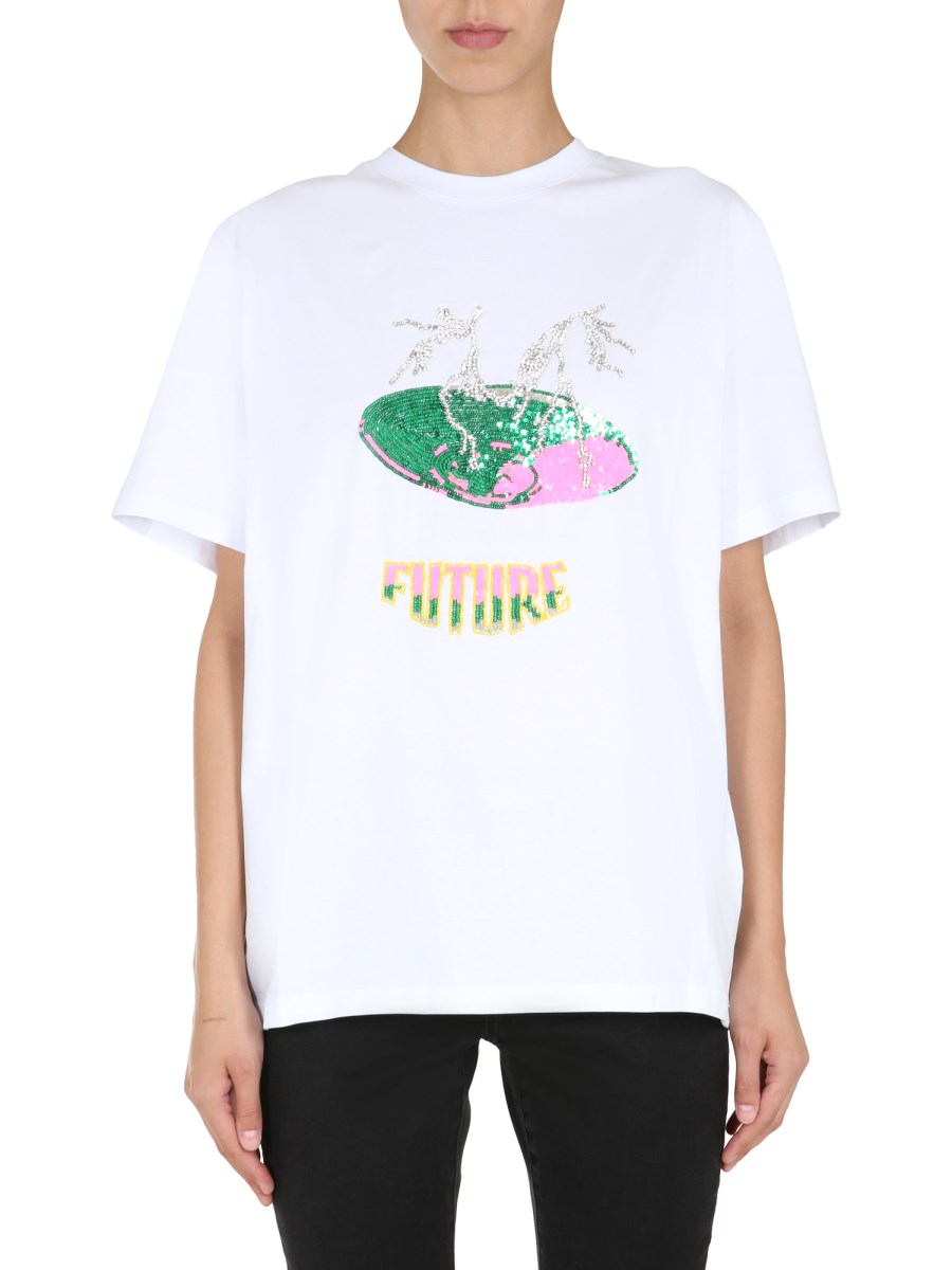 MSGM T-SHIRT GIROCOLLO IN COTONE CON RICAMO FUTURE