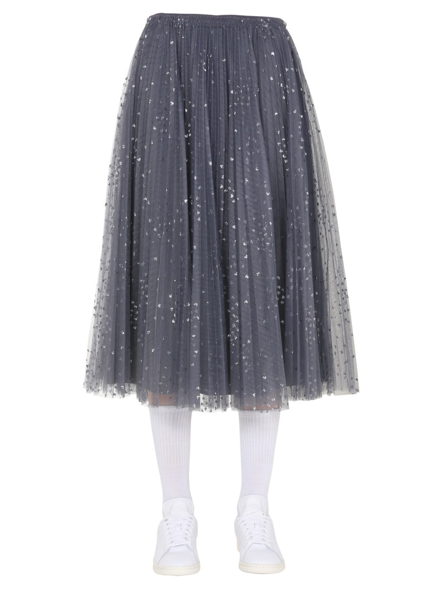 RED VALENTINO GONNA PLISSETTATA IN TULLE POINT D ESPRIT CON