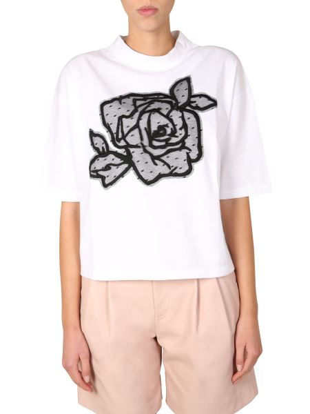 Eksperiment Vag melodramatiske Red Valentino Cotton T-shirt With Rose Embroidery And Tulle Point D'esprit  Women - Eleonora Bonucci