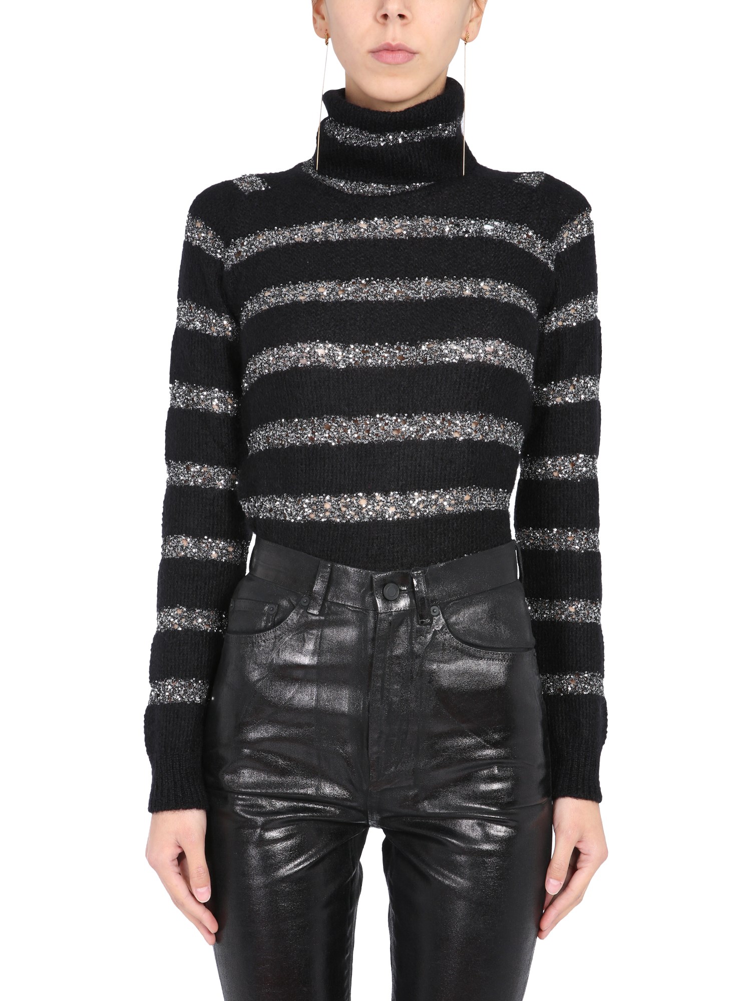 saint laurent striped sweater with sequins