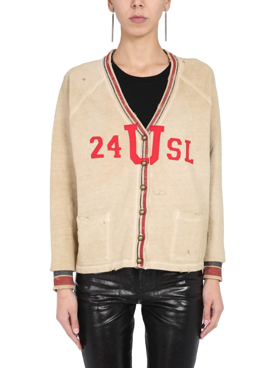 SAINT LAURENT - COTTON SWEAT CARDIGAN WITH LOGO - Eleonora Bonucci