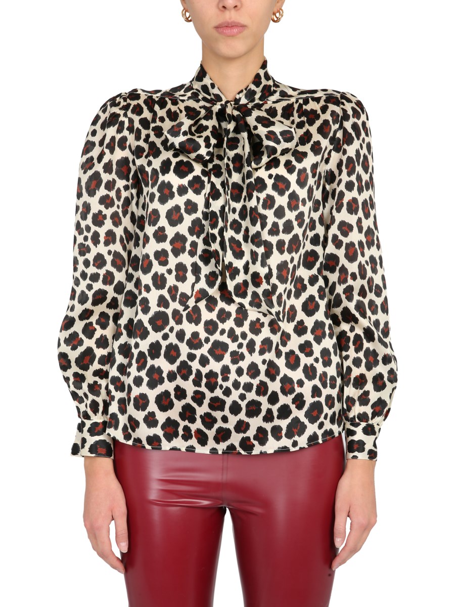 SAINT LAURENT CAMICIA CON STAMPA LEOPARDATA IN MUSSOLA DI SETA