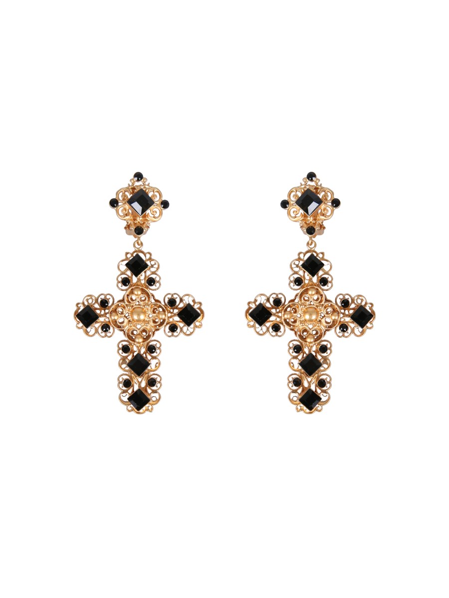 DOLCE & GABBANA - CLIP PENDANT EARRINGS WITH CROSS - Eleonora Bonucci