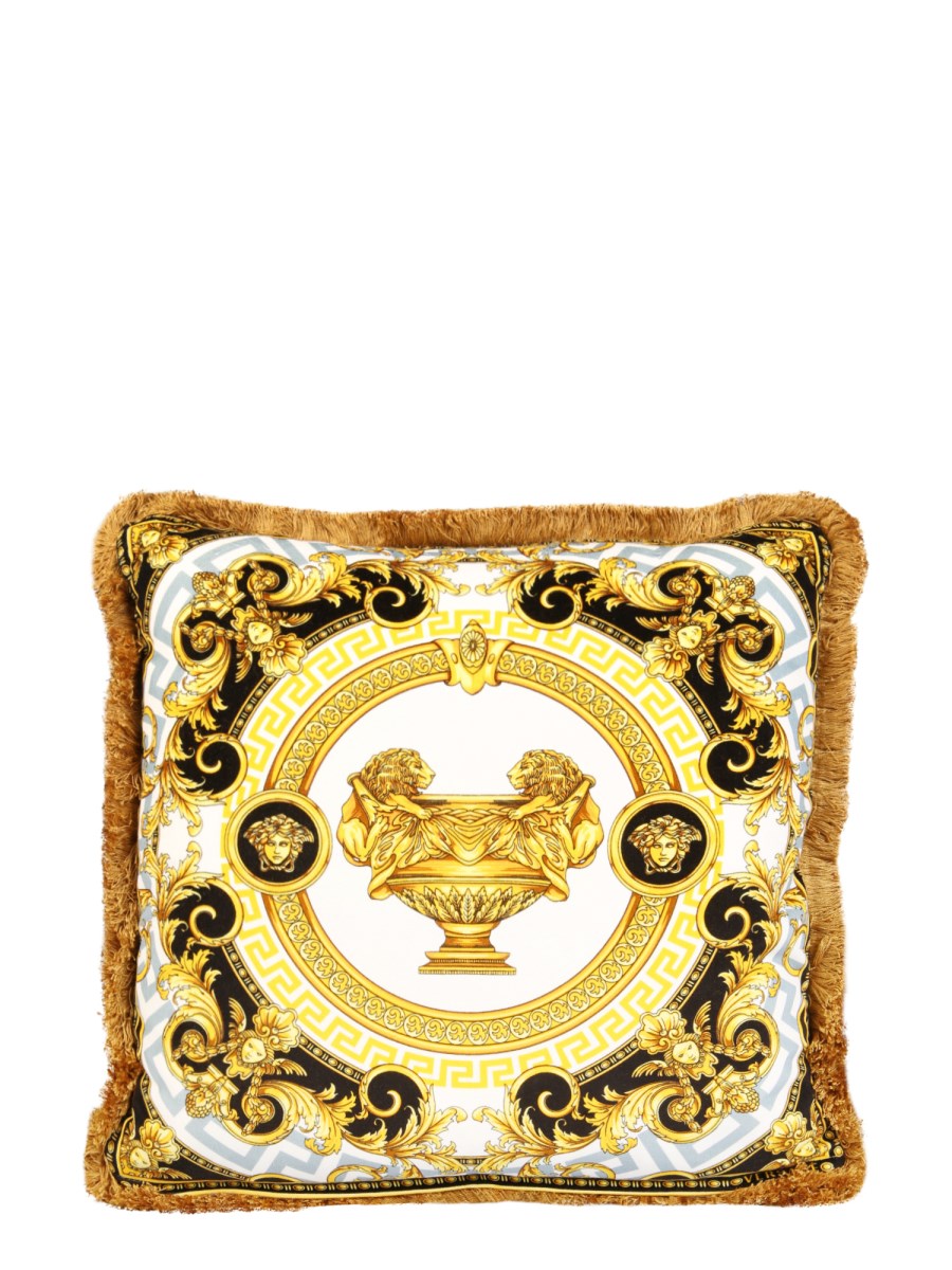 VERSACE CUSCINO IN COTONE CON STAMPA LA COUPE DES DIEUX E FRANGE