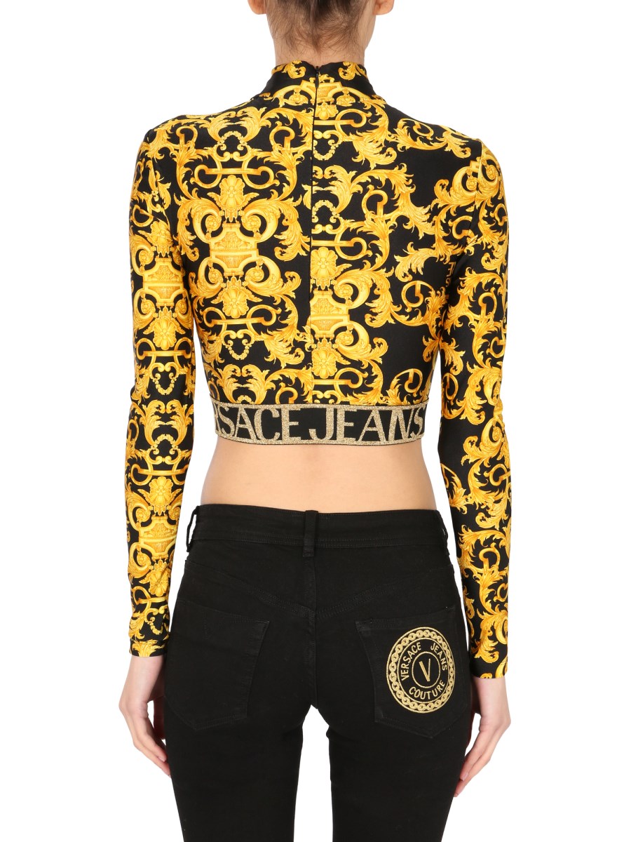 VERSACE Printed Bra Top in Black & Yellow, FWRD