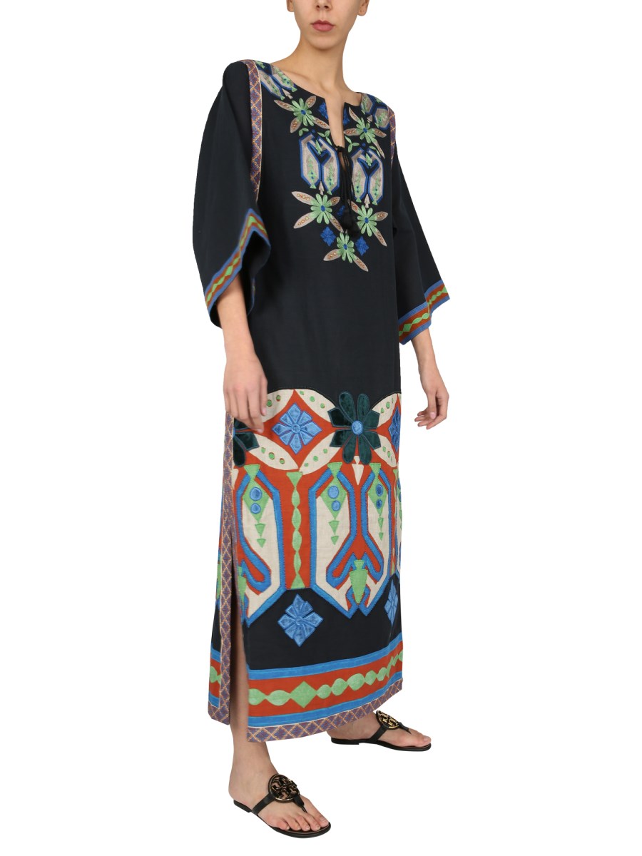 TORY BURCH - COTTON AND LINEN EMBROIDERED CAFTAN - Eleonora Bonucci