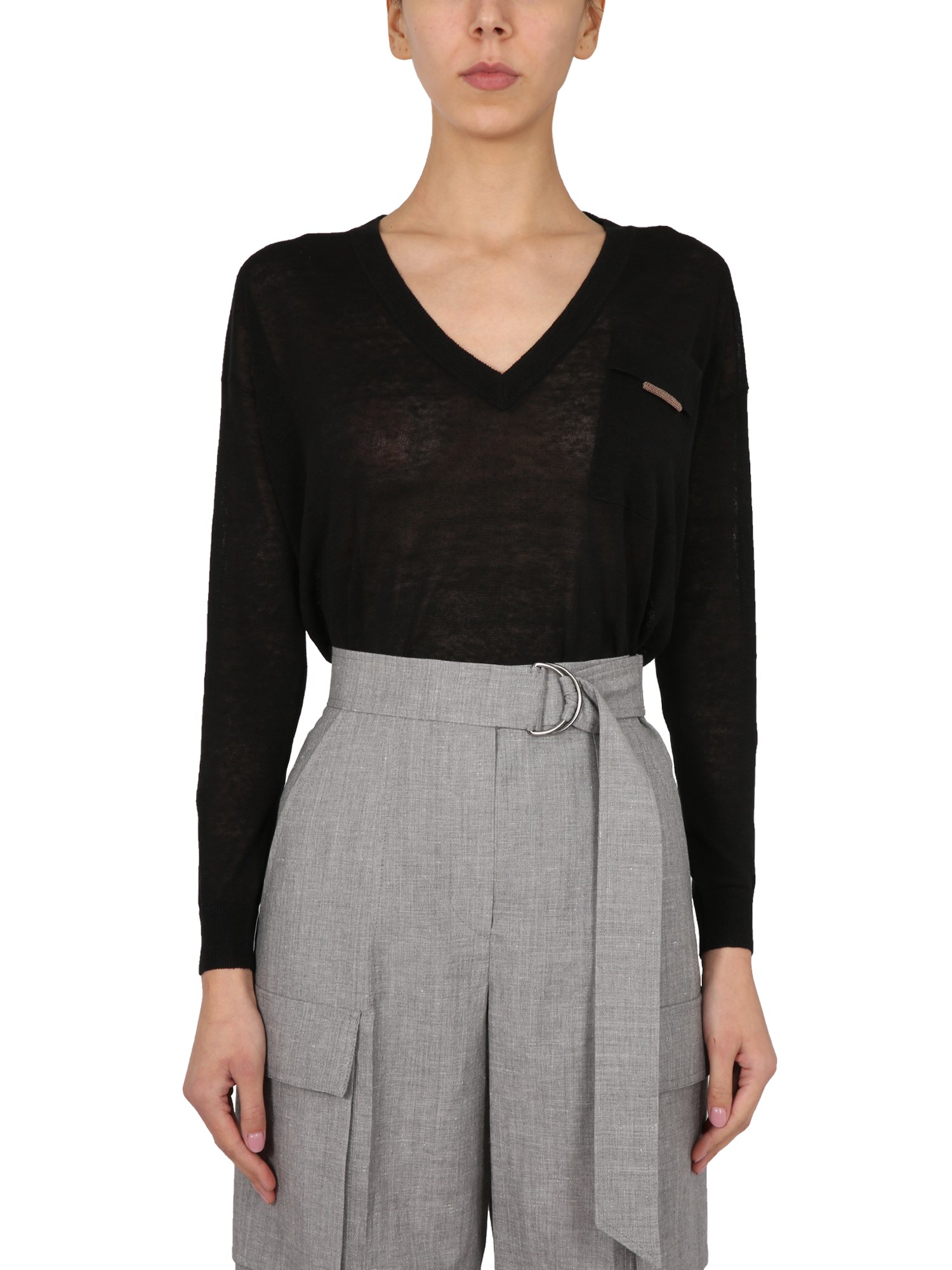 brunello cucinelli shiny tab pocket sweater