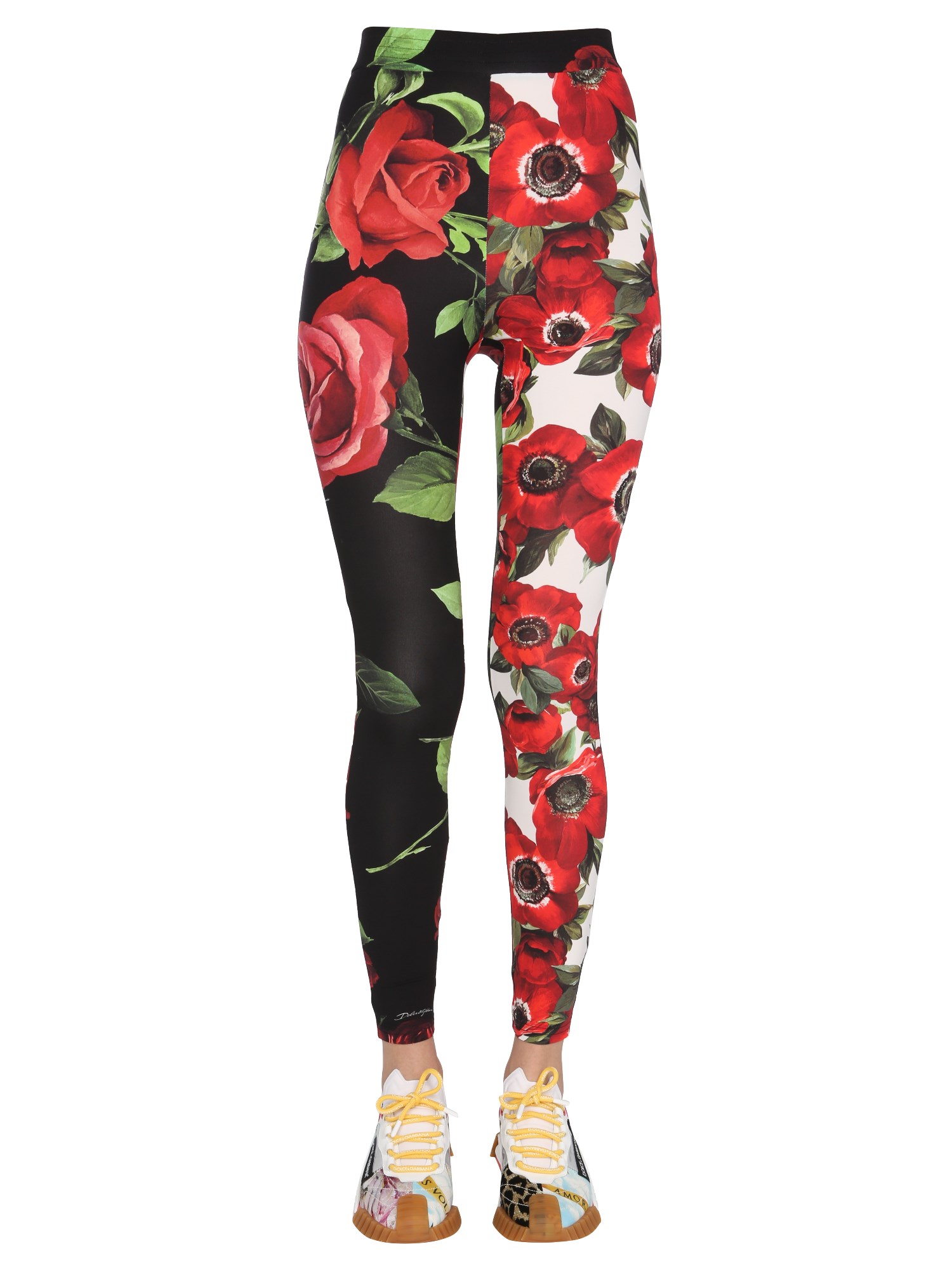Dolce & Gabbana Leggings With Rose And Anemone Print In Multicolour