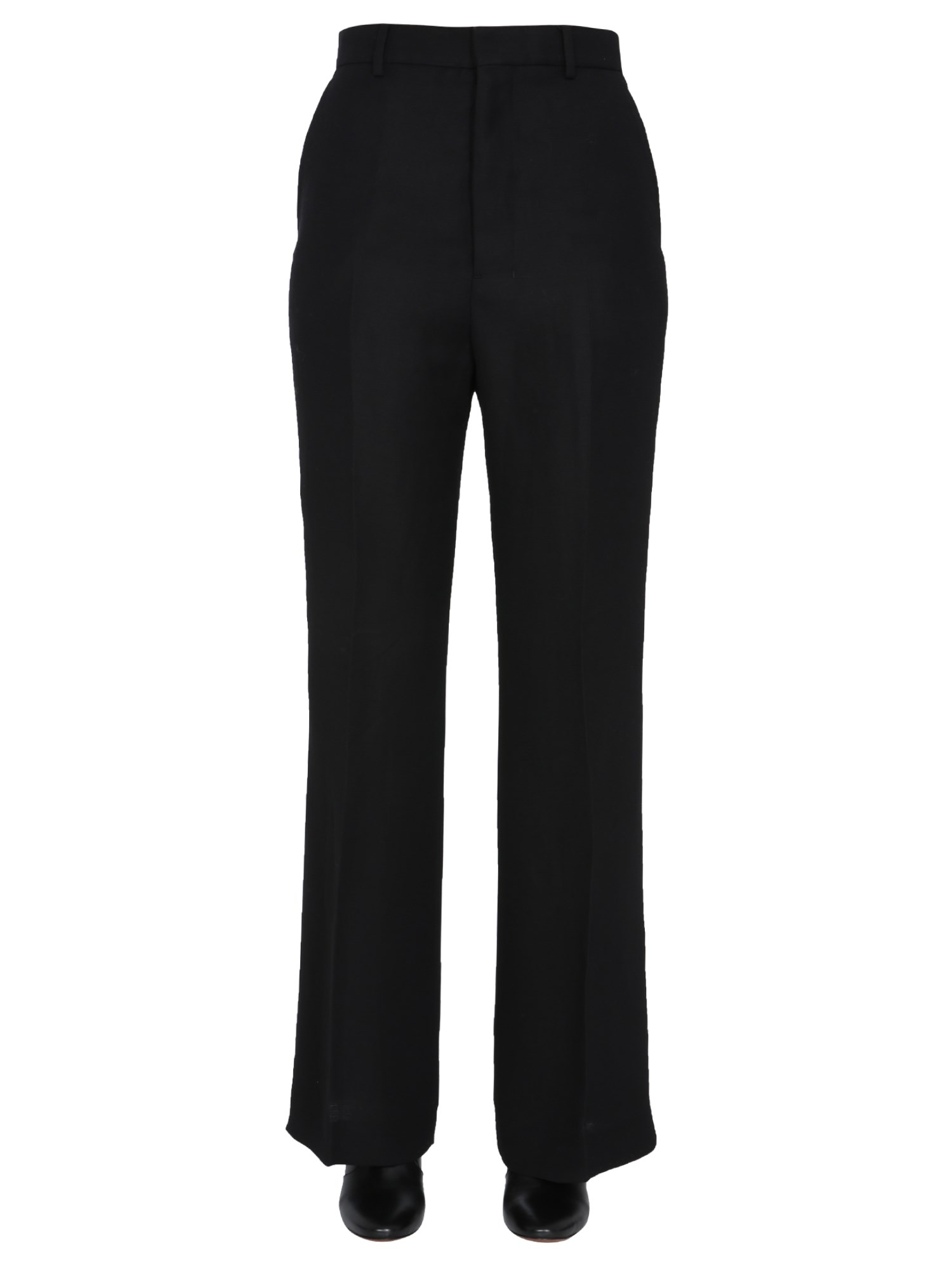 Ami Alexandre Mattiussi Flared Viscose & Linen Twill Pants In Black