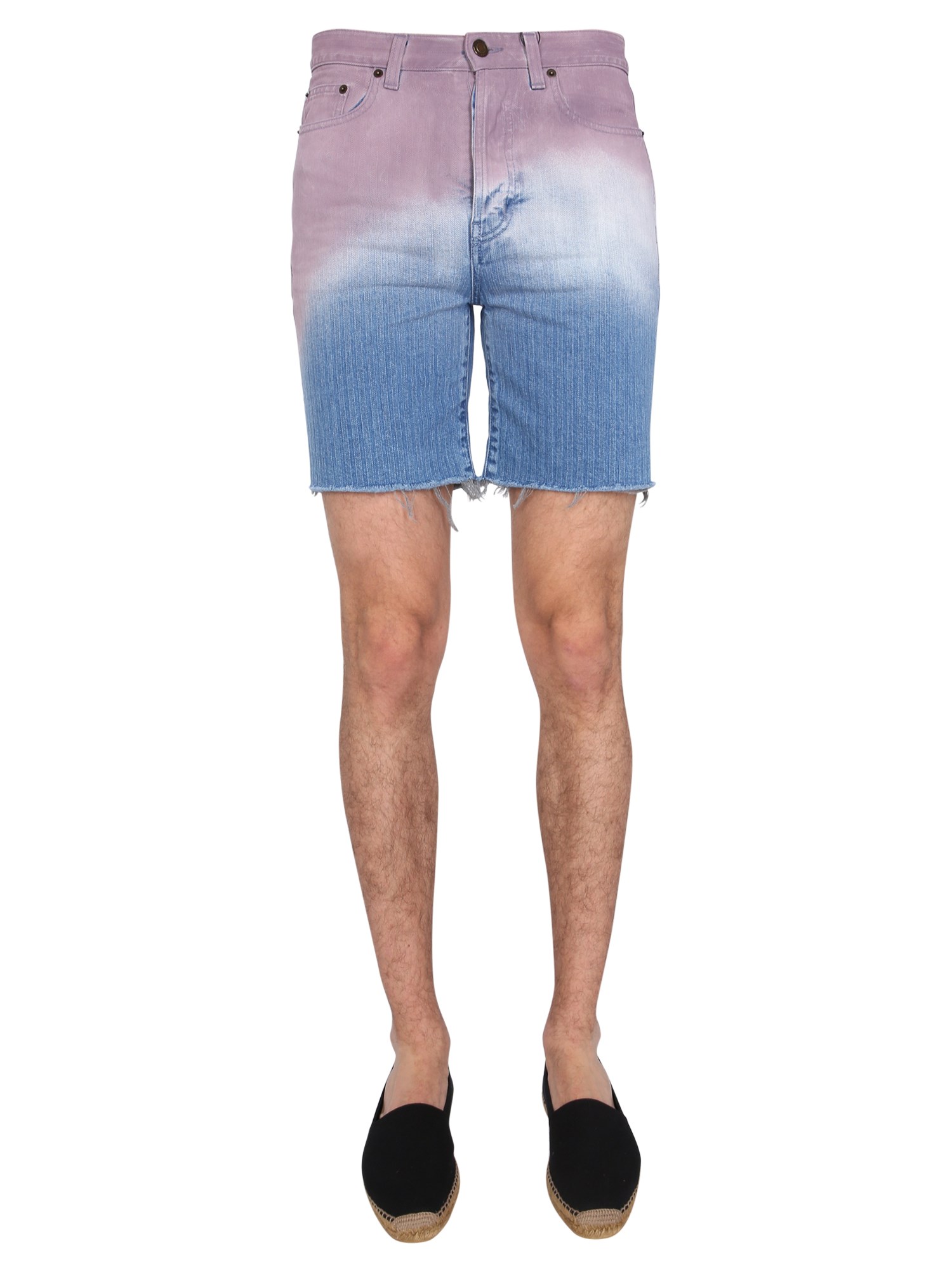 Saint Laurent Men's Degrade Denim Shorts In Multicolour