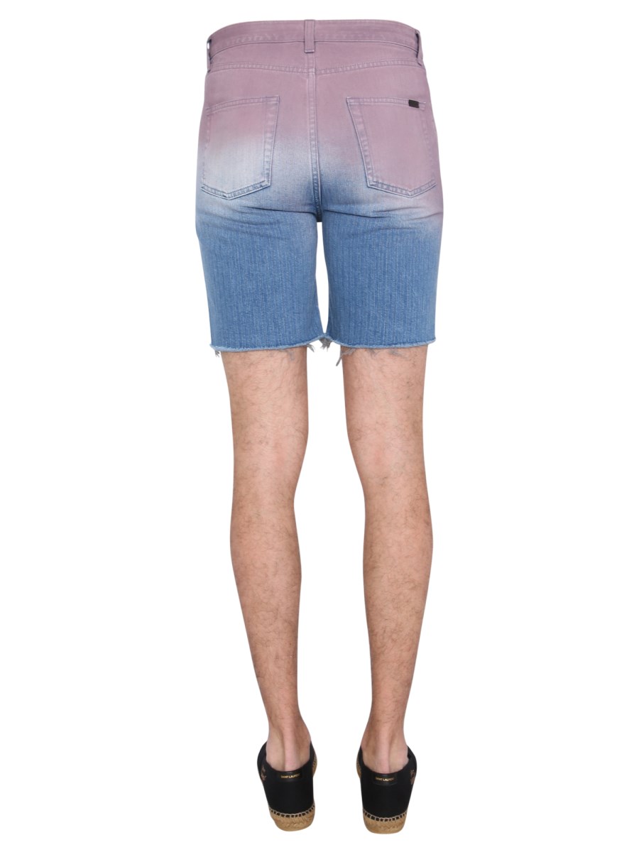 SAINT LAURENT - COTTON DENIM SHORTS WITH DEGRADED PRINT - Eleonora