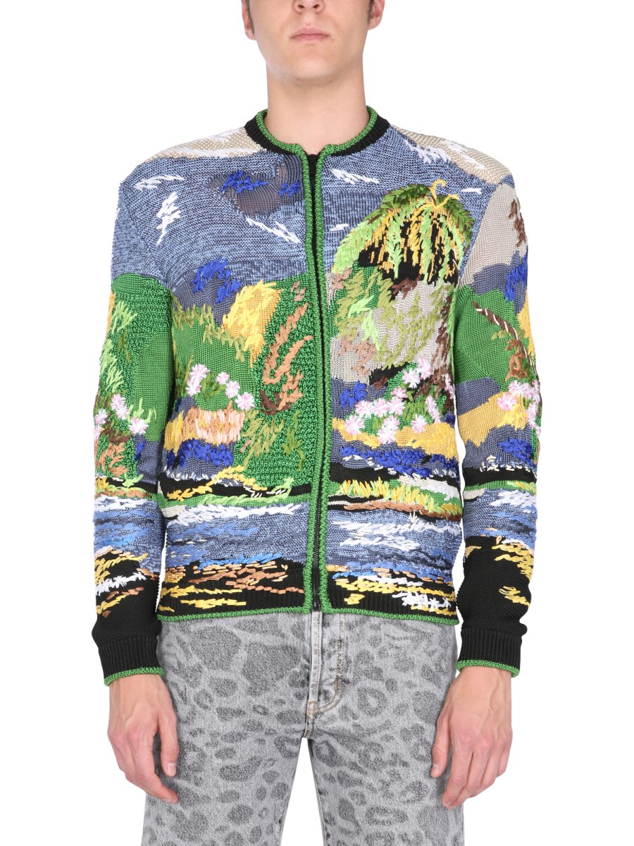 SAINT LAURENT GIUBBOTTO TEDDY IN JACQUARD CON RICAMO TROPICAL PARADISE