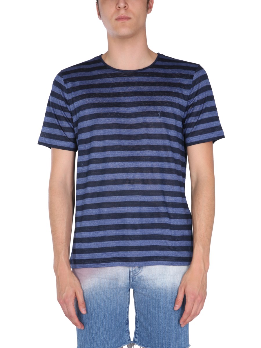 Saint Laurent Monogram Shirt in Striped Cotton