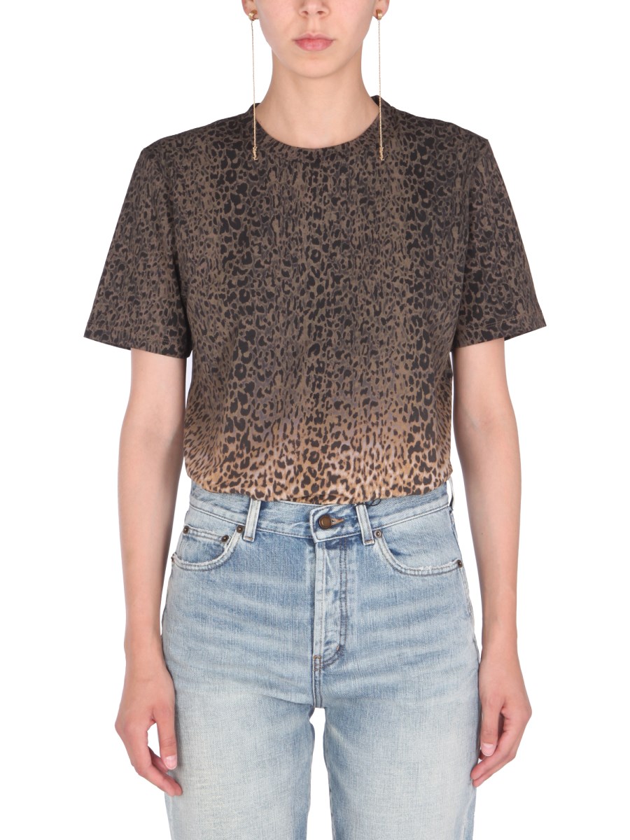 SAINT LAURENT T-SHIRT GIROCOLLO CON STAMPA LEOPARDATA TIE-DYE