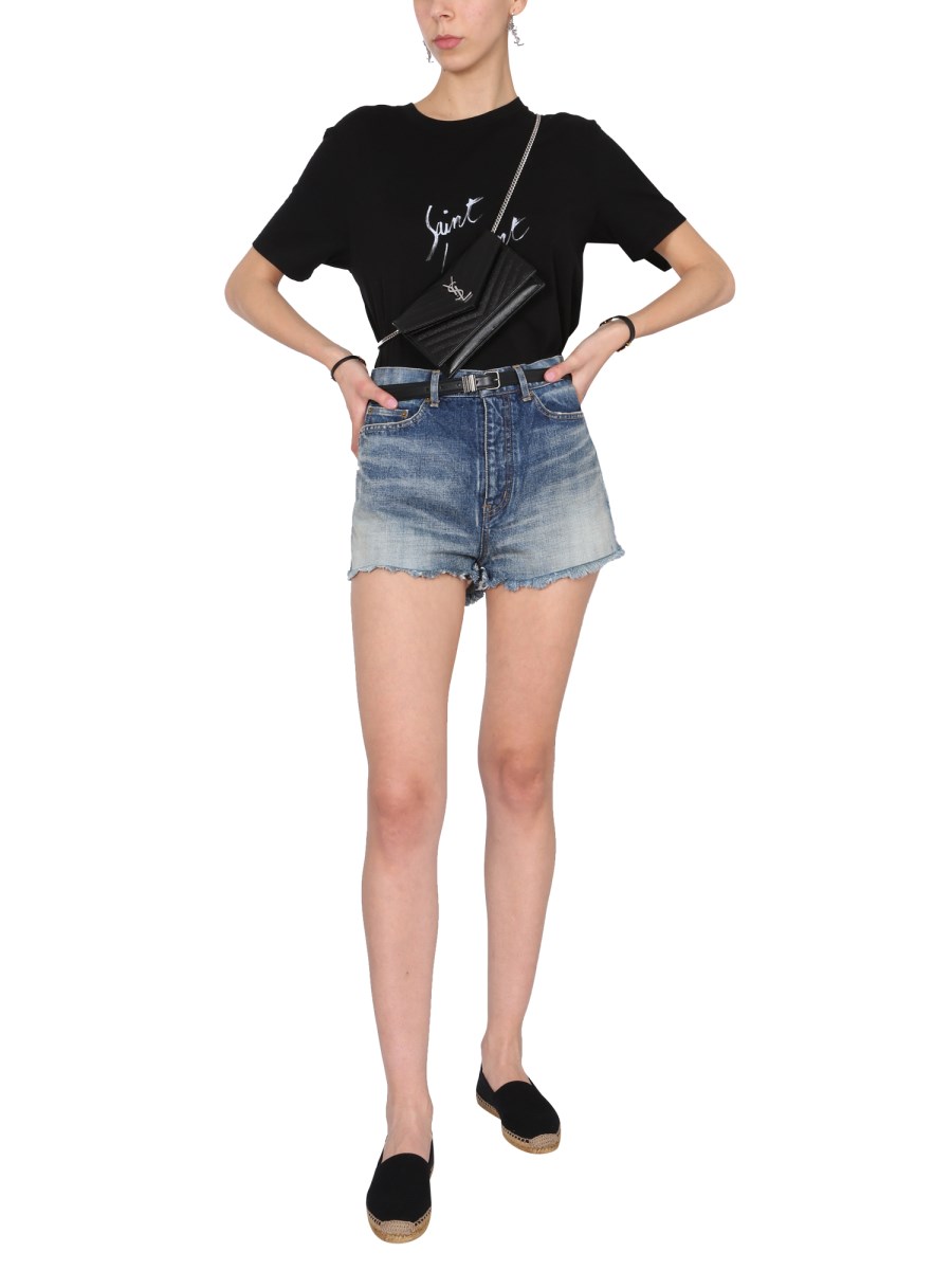 SAINT LAURENT - SKINNY DENIM SHORTS - Eleonora Bonucci