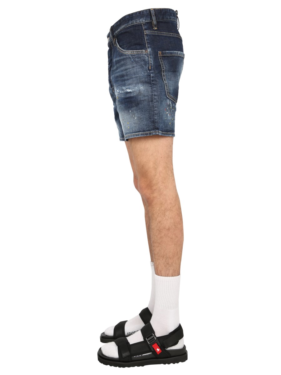 DSQUARED - DAN COMMANDO DELAVE EFFECT COTTON DENIM SHORTS