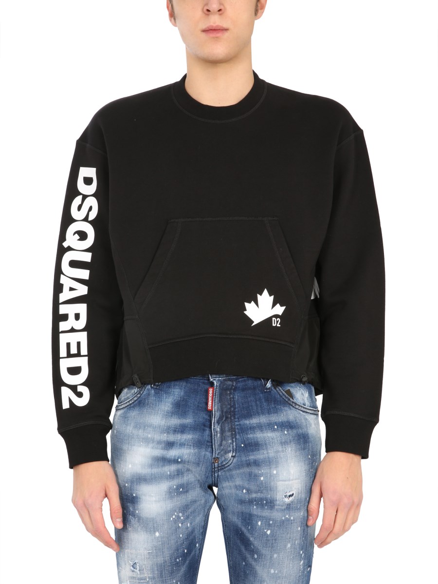 DSQUARED CREW NECK COTTON SWEATSHIRT WITH LOGO AND NYLON DETAILS Eleonora Bonucci