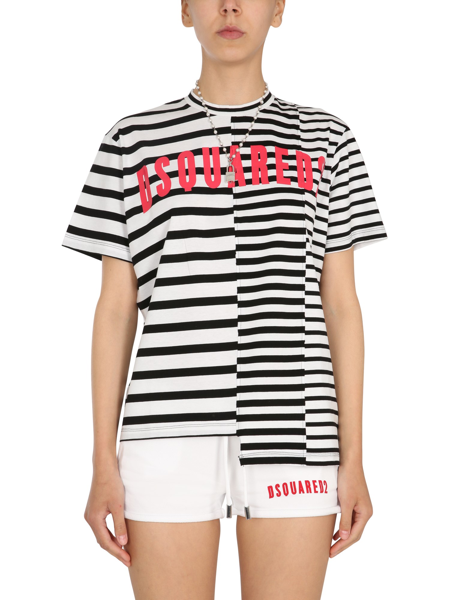 dsquared asymmetric t-shirt with stripe pattern