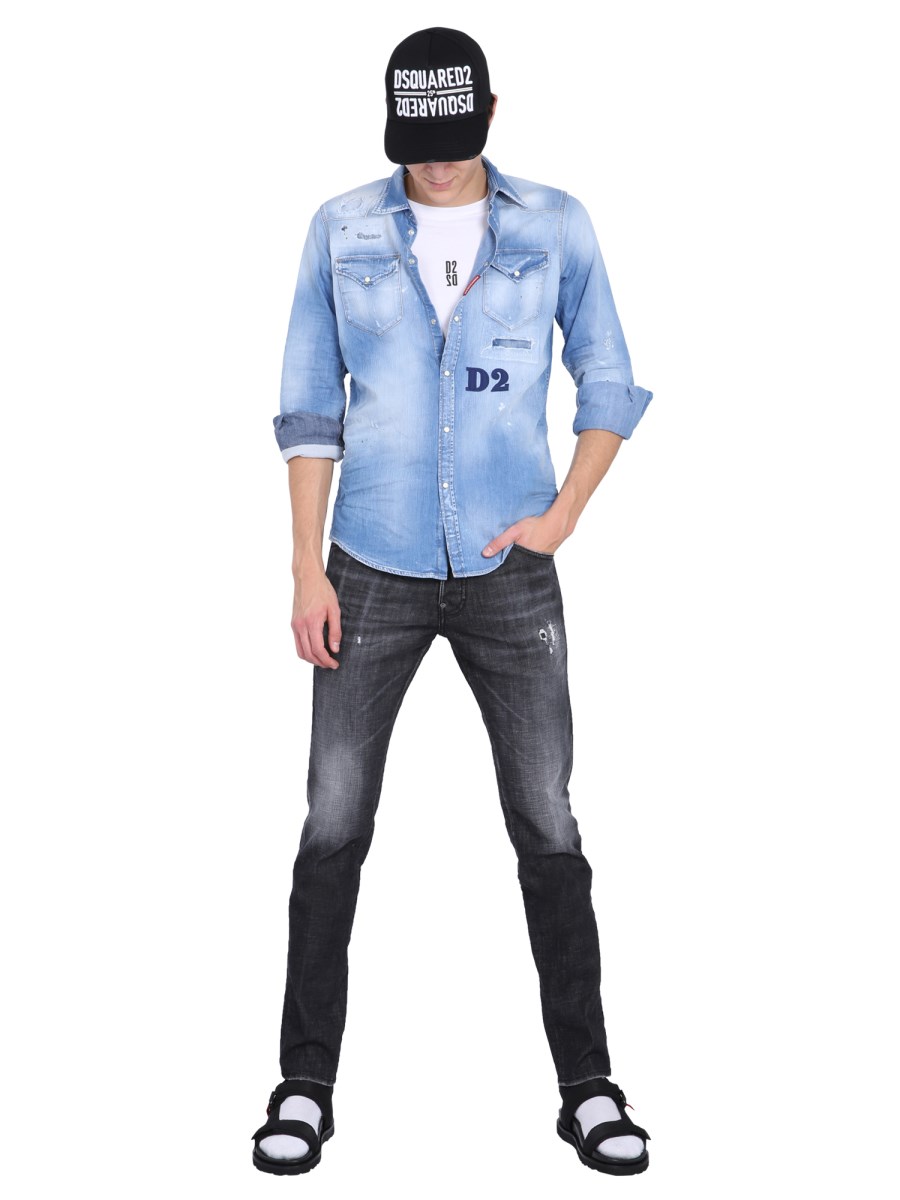 DSQUARED - COTTON DENIM SHIRT WITH D2 LOGO - Eleonora Bonucci