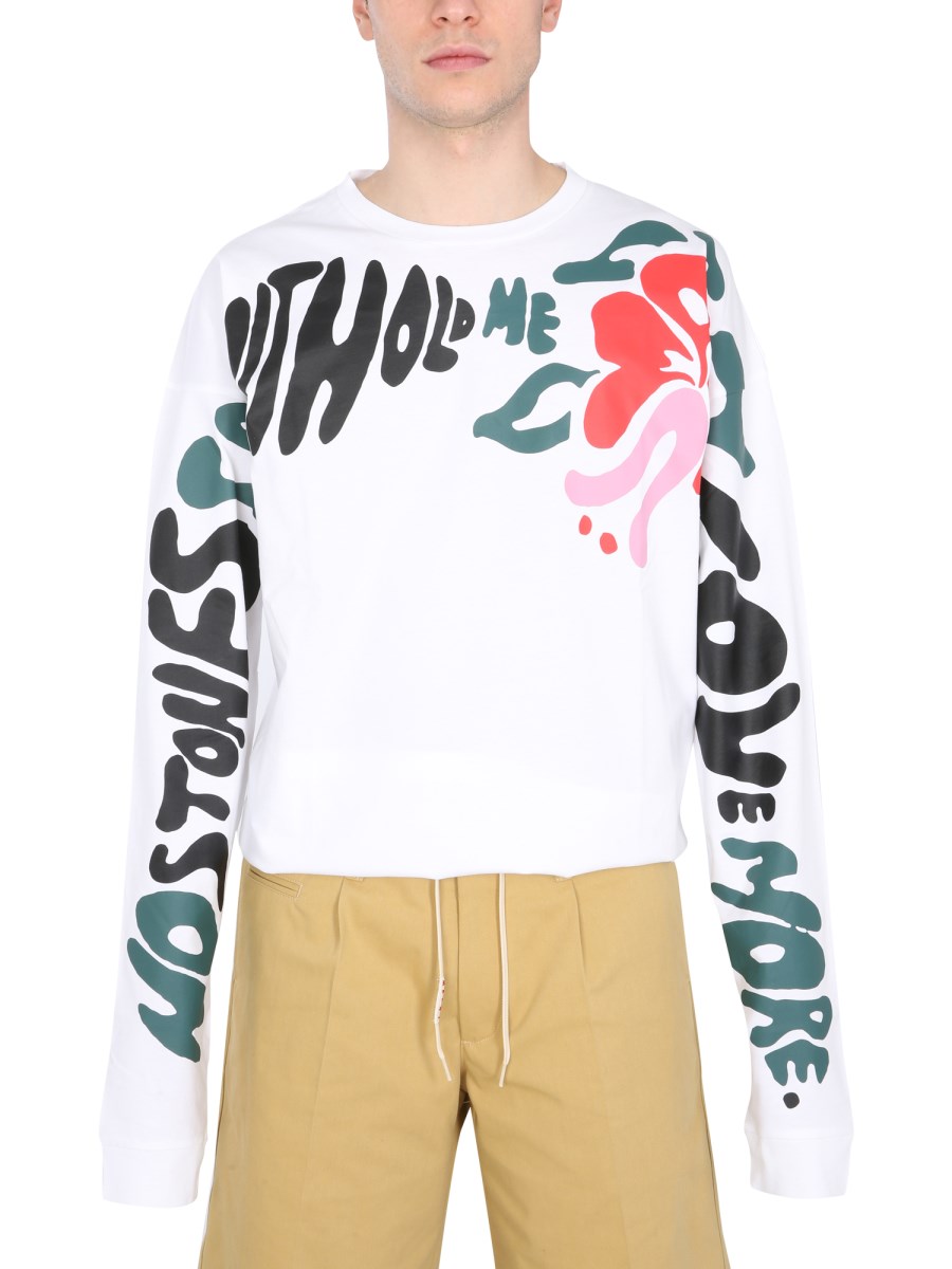 MARNI - FLORAL STRIPE LONG SLEEVE COTTON JERSEY PRINTED T-SHIRT