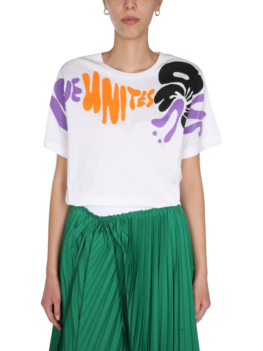 MARNI - CREW NECK COTTON JERSEY T-SHIRT WITH FLORAL STRIPE PRINT