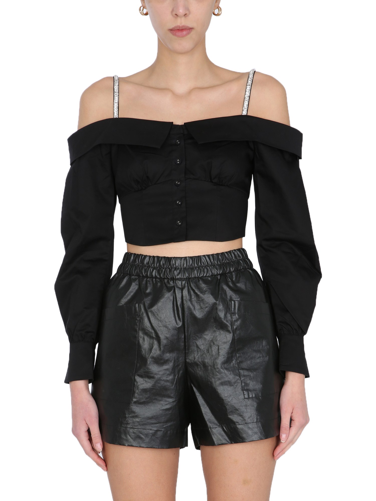 Self-portrait Cropped Top With Jewel Details In Black