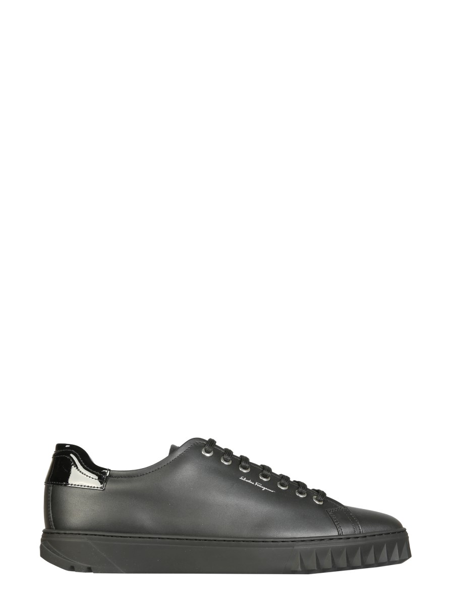 FERRAGAMO - LEATHER CUBE SNEAKER WITH SHARK TOOTH DETAIL ON
