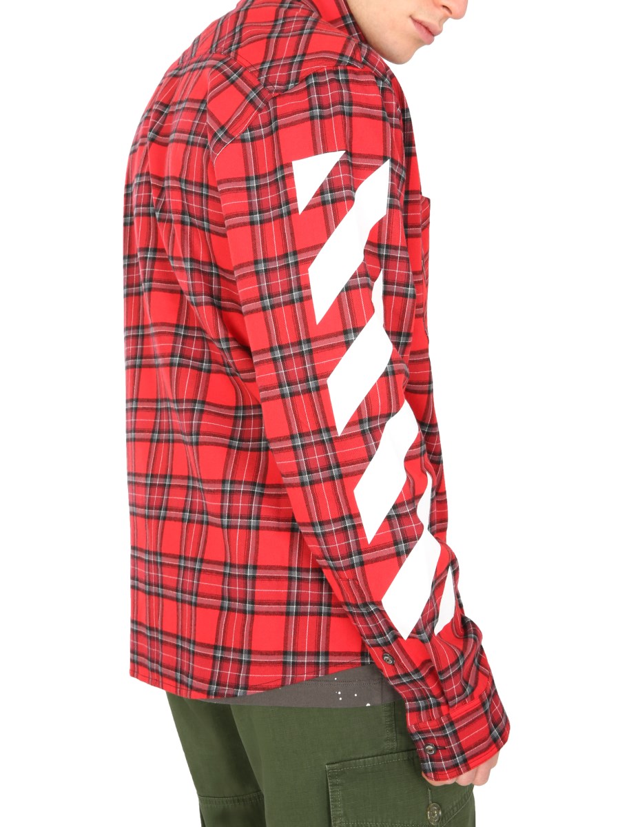 OFF-WHITE - CHECKED COTTON FLANNEL SHIRT WITH STENCIL PRINT