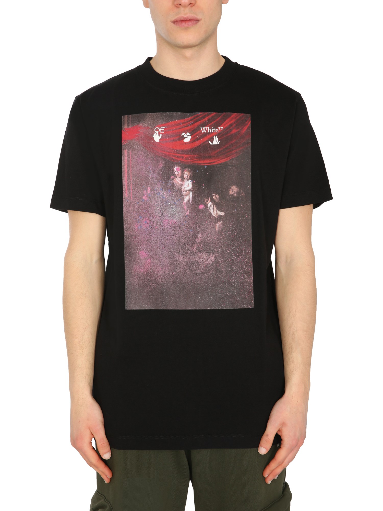 Off-white Caravaggio Spray  Cotton T-shirt  With Print In Black