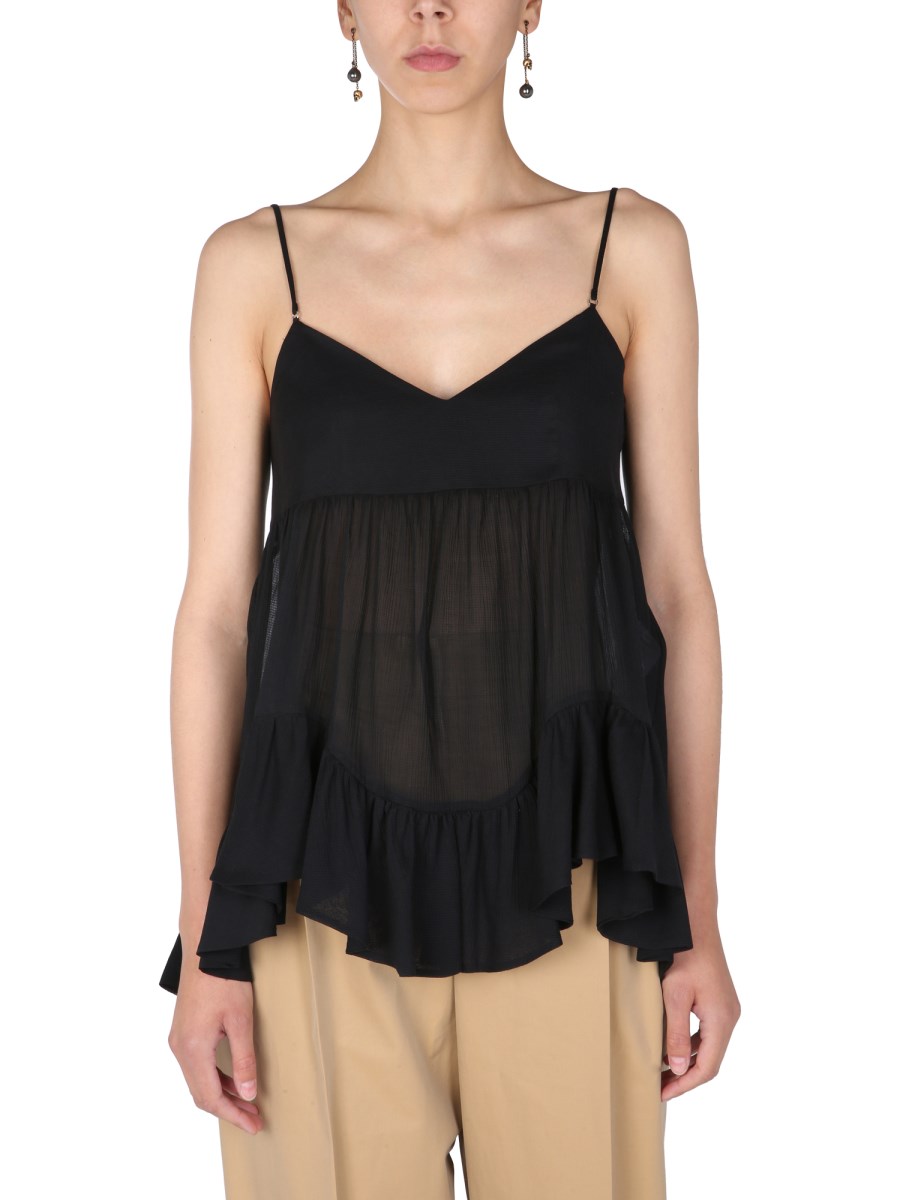 ALEXANDER McQUEEN TOP SEMITRASPARENTE IN MISTO COTONE