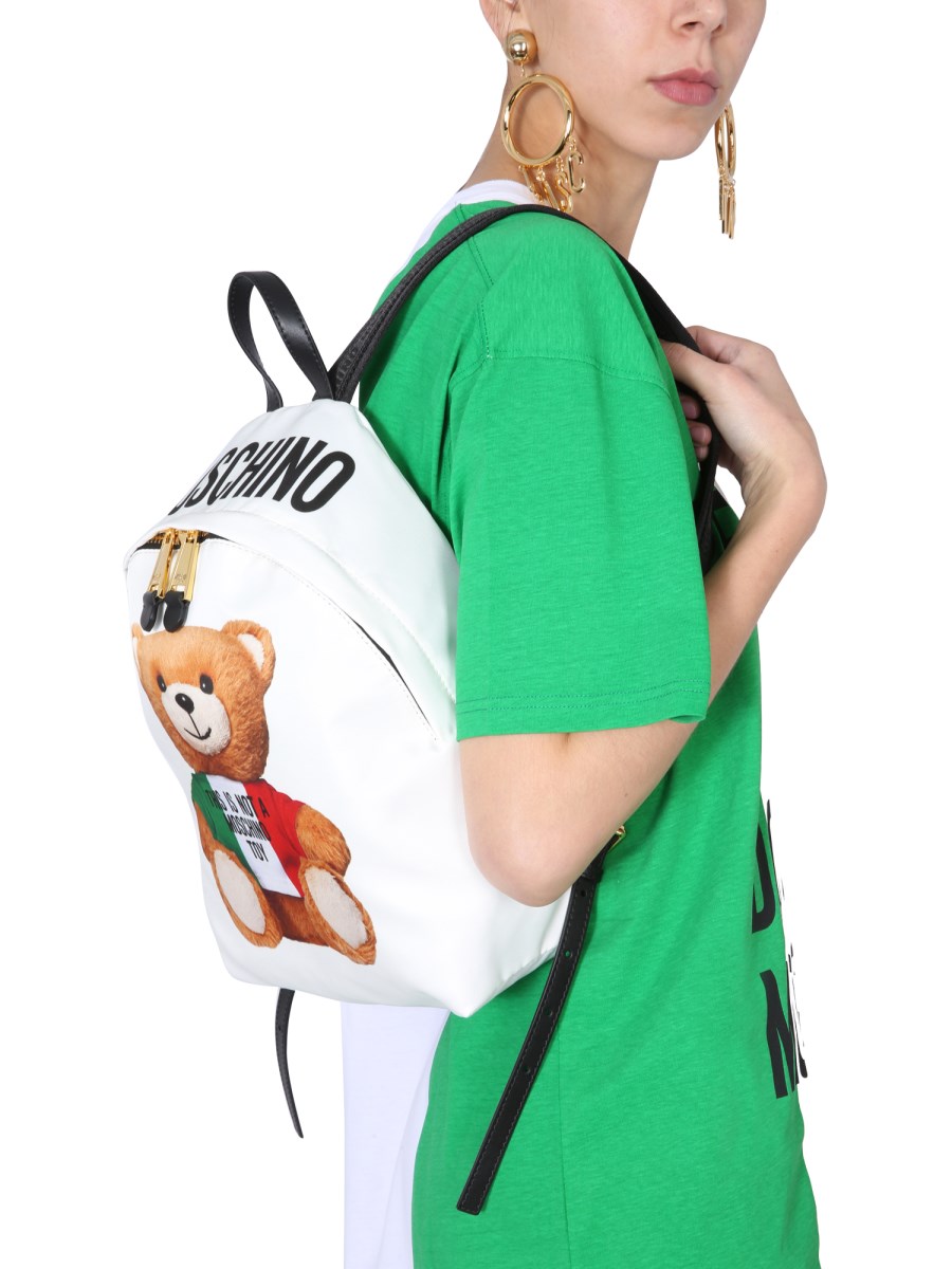 MOSCHINO - NYLON BACKPACK WITH ITALIAN TEDDY BEAR PRINT - Eleonora Bonucci