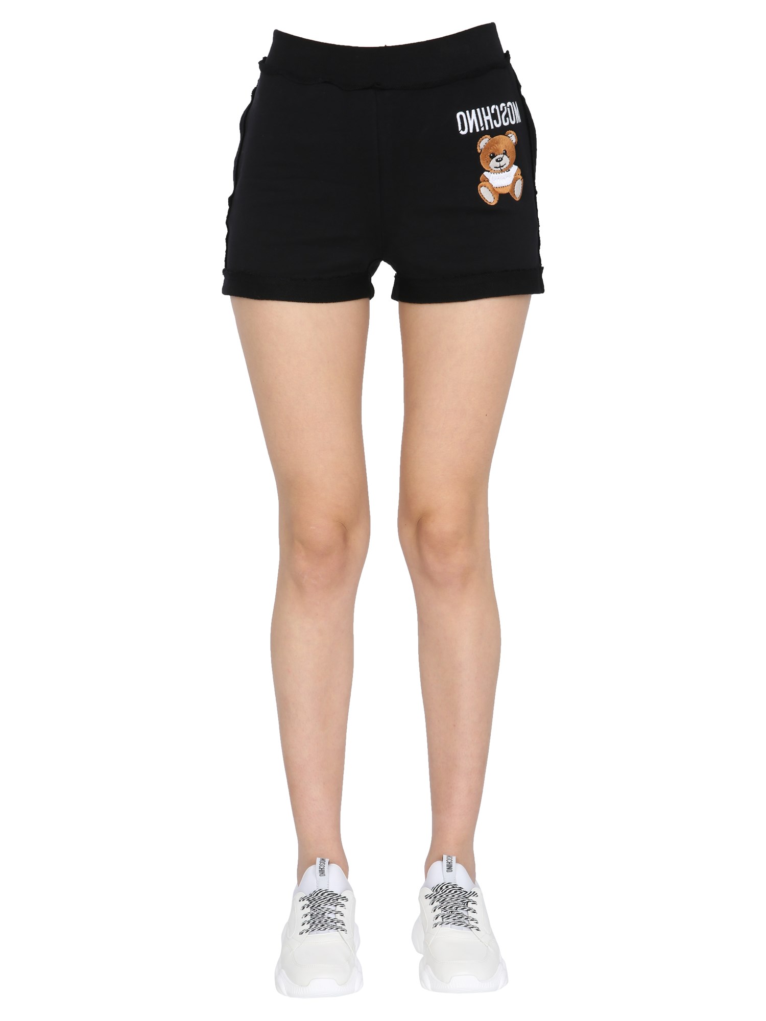 Moschino Teddy Motif Embroidered Track Shorts In Black