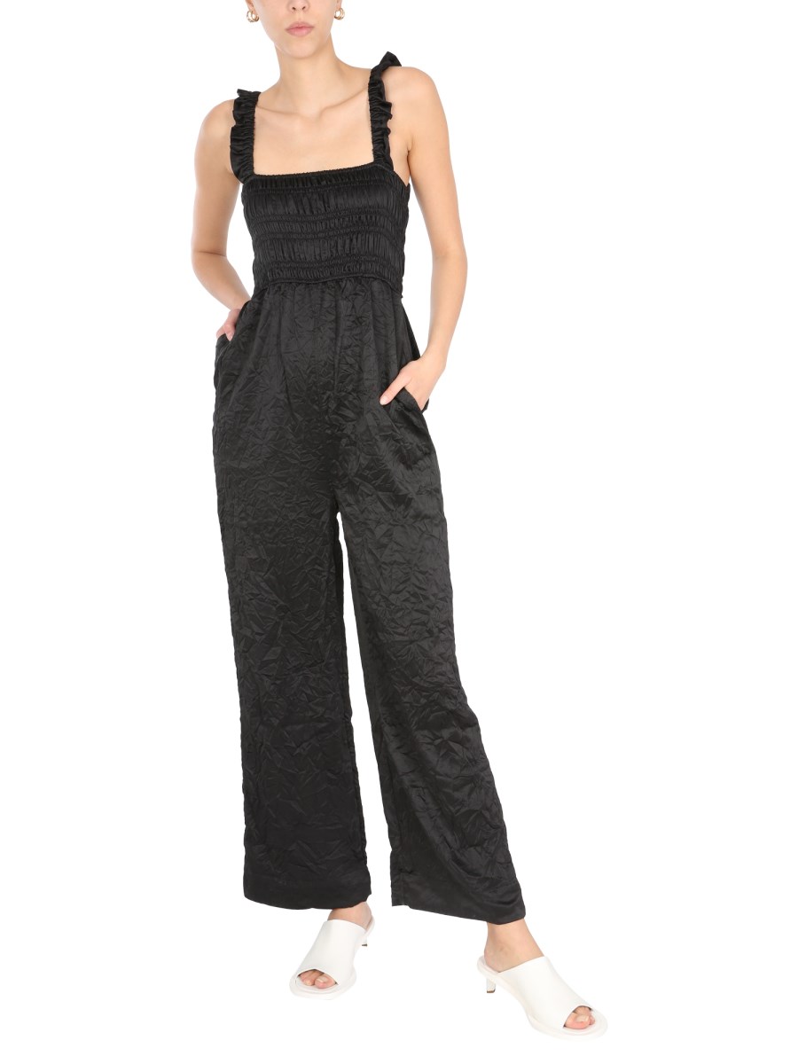 GANNI WRINKLED EFFECT SATIN JUMPSUIT WITH SMOCK STITCH Eleonora Bonucci