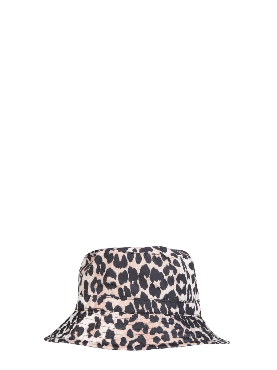 GANNI - RECYCLED TECHNICAL FABRIC BUCKET HAT WITH LEOPARD
