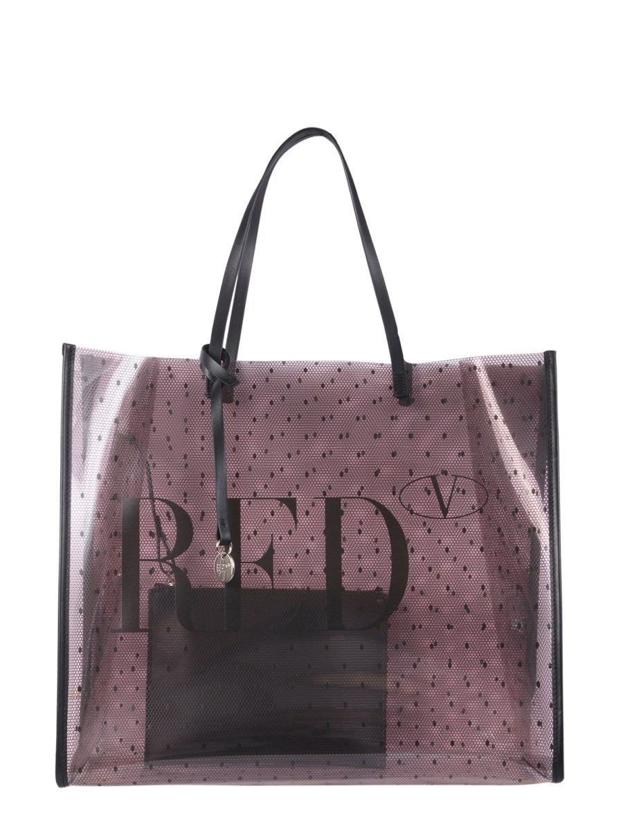 RED V PVC POINT D ESPRIT TOTE BAG WITH LOGO PRINT Eleonora Bonucci