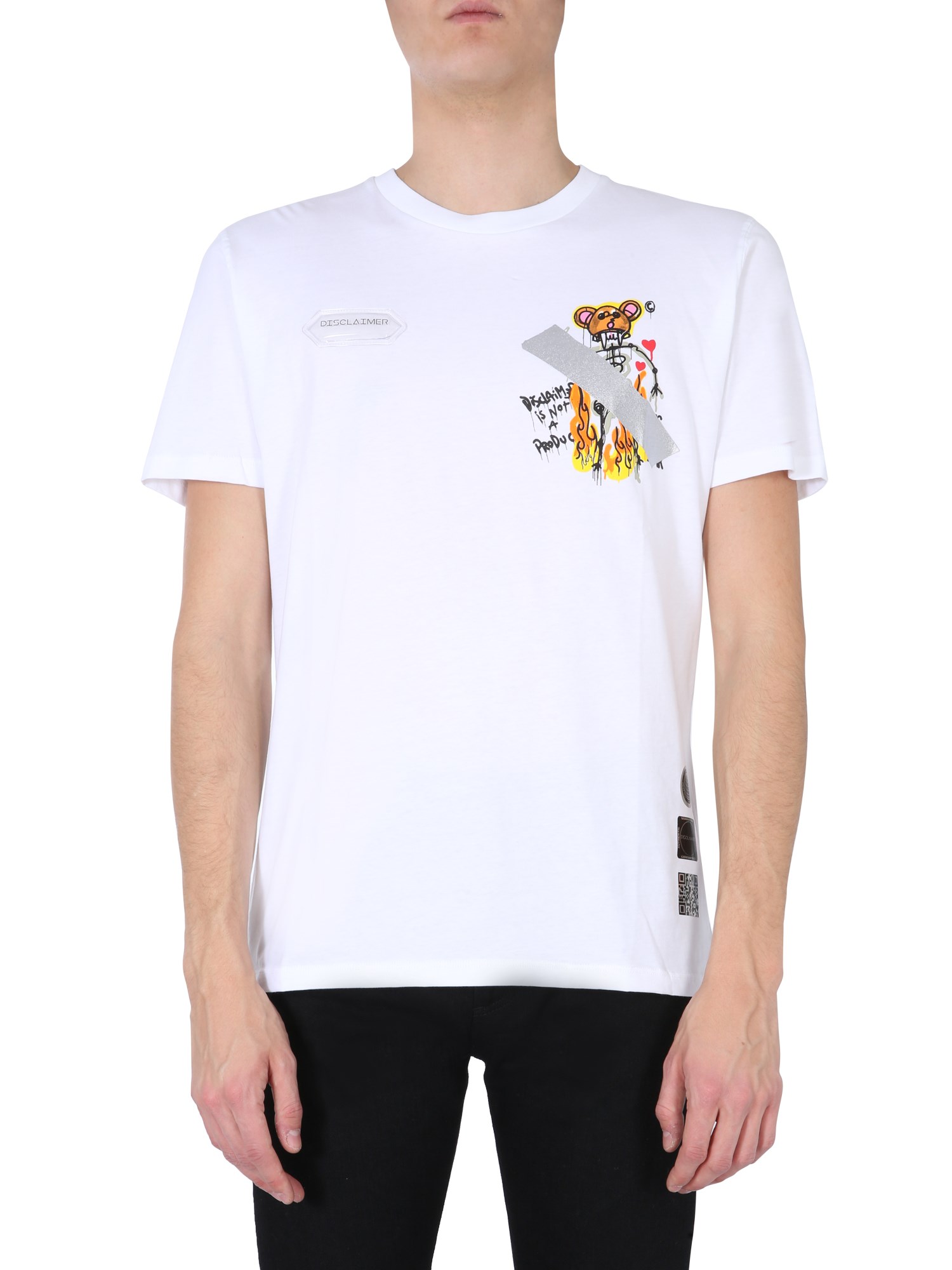 disclaimer round neck t-shirt with holograms