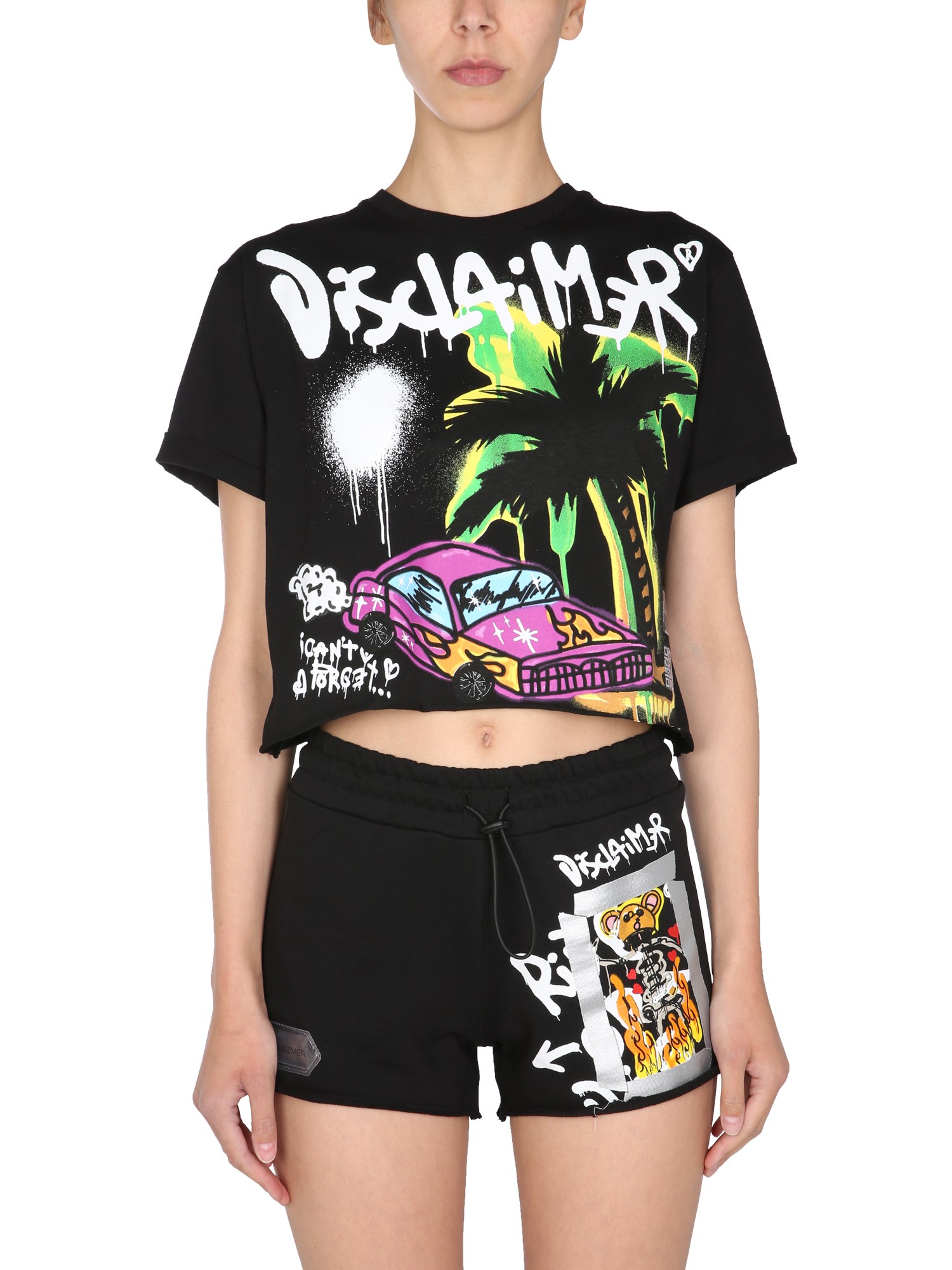 disclaimer cropped t-shirt with screen print