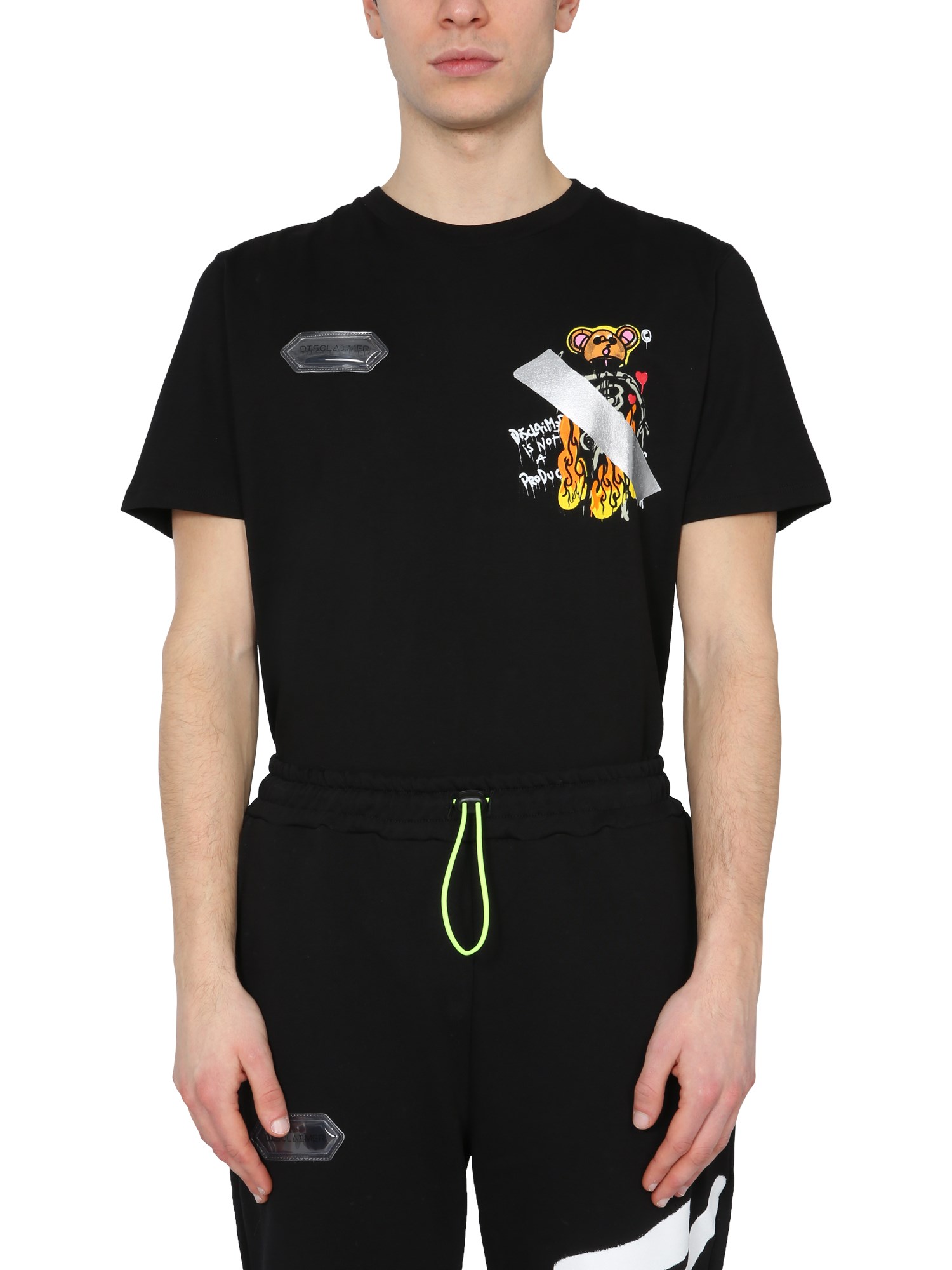 disclaimer round neck t-shirt with holograms