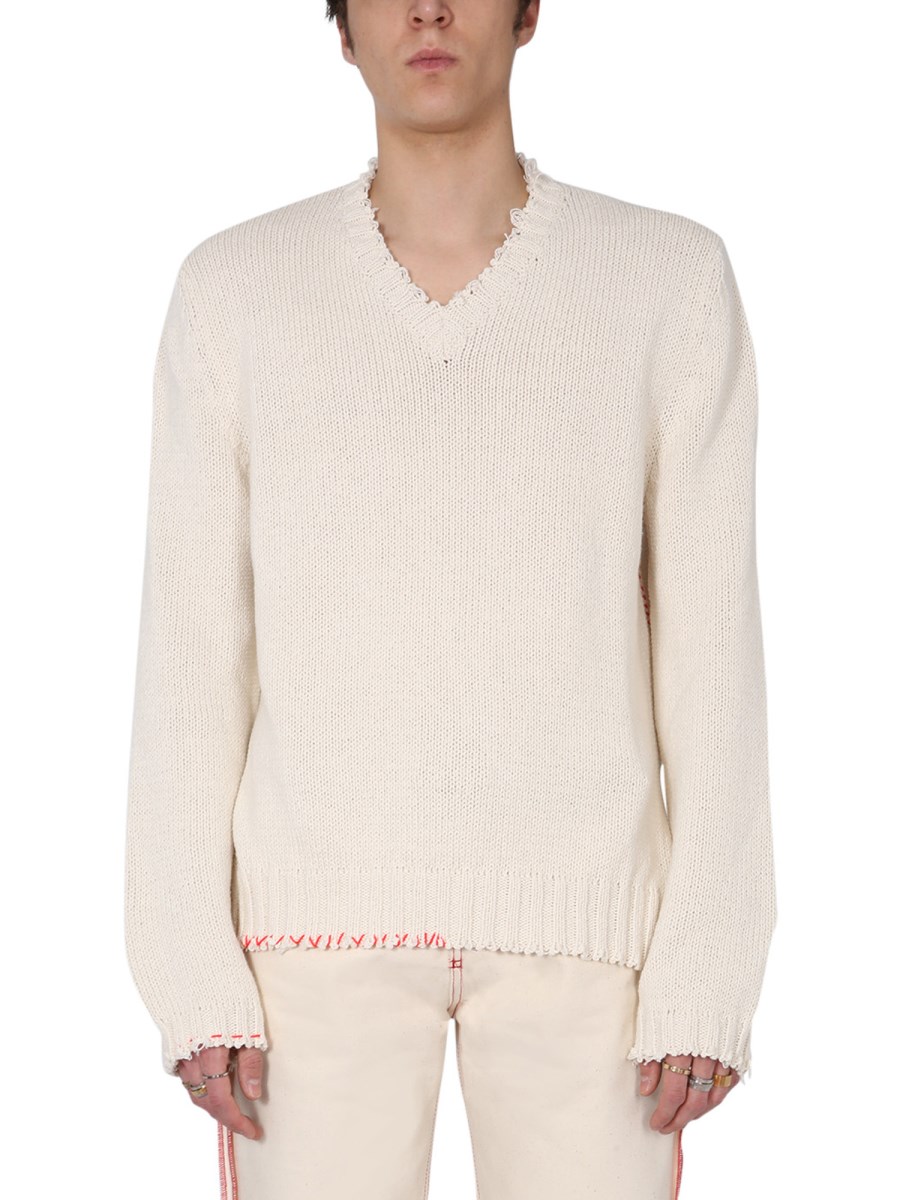 MAISON MARGIELA - DESTROYED V-NECK SWEATER - Eleonora Bonucci