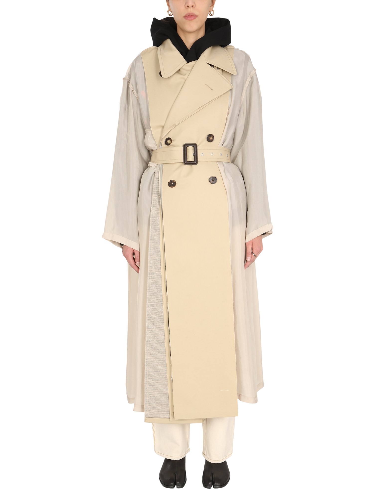 Shop Maison Margiela Two-material Trench In Beige