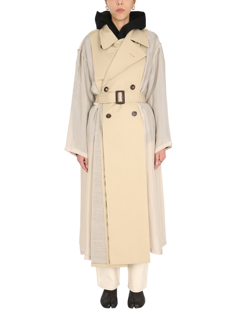 MAISON MARGIELA TRENCH BI-MATERIALE IN CUPRO DI COTONE