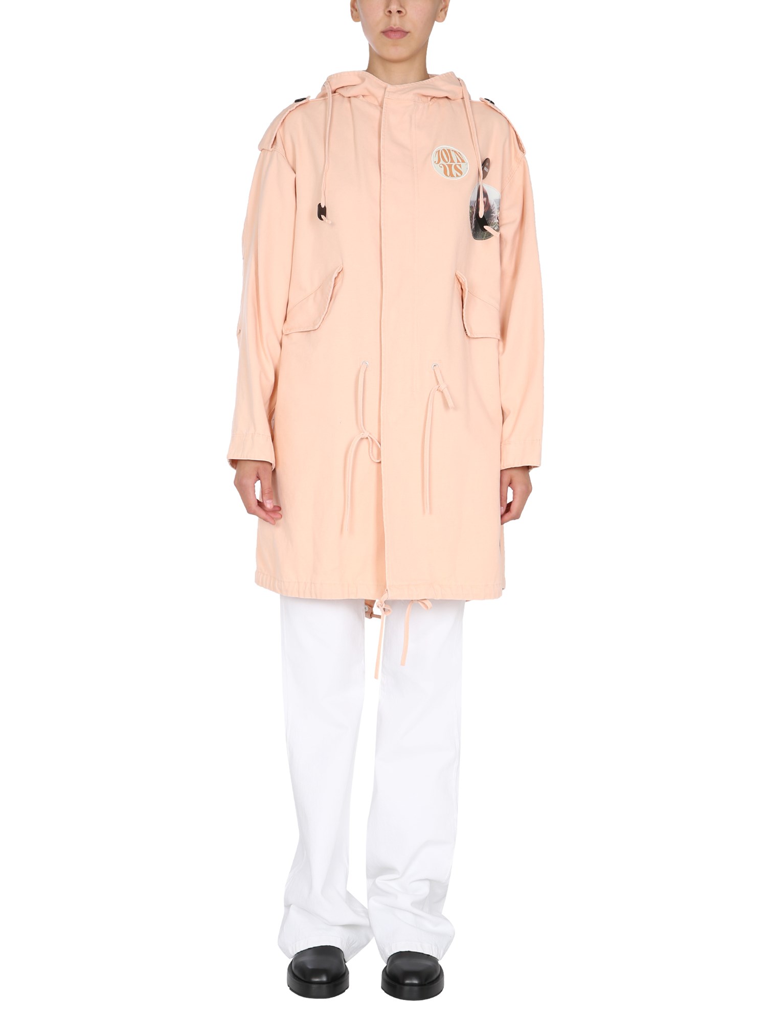 raf simons parka with logo patch