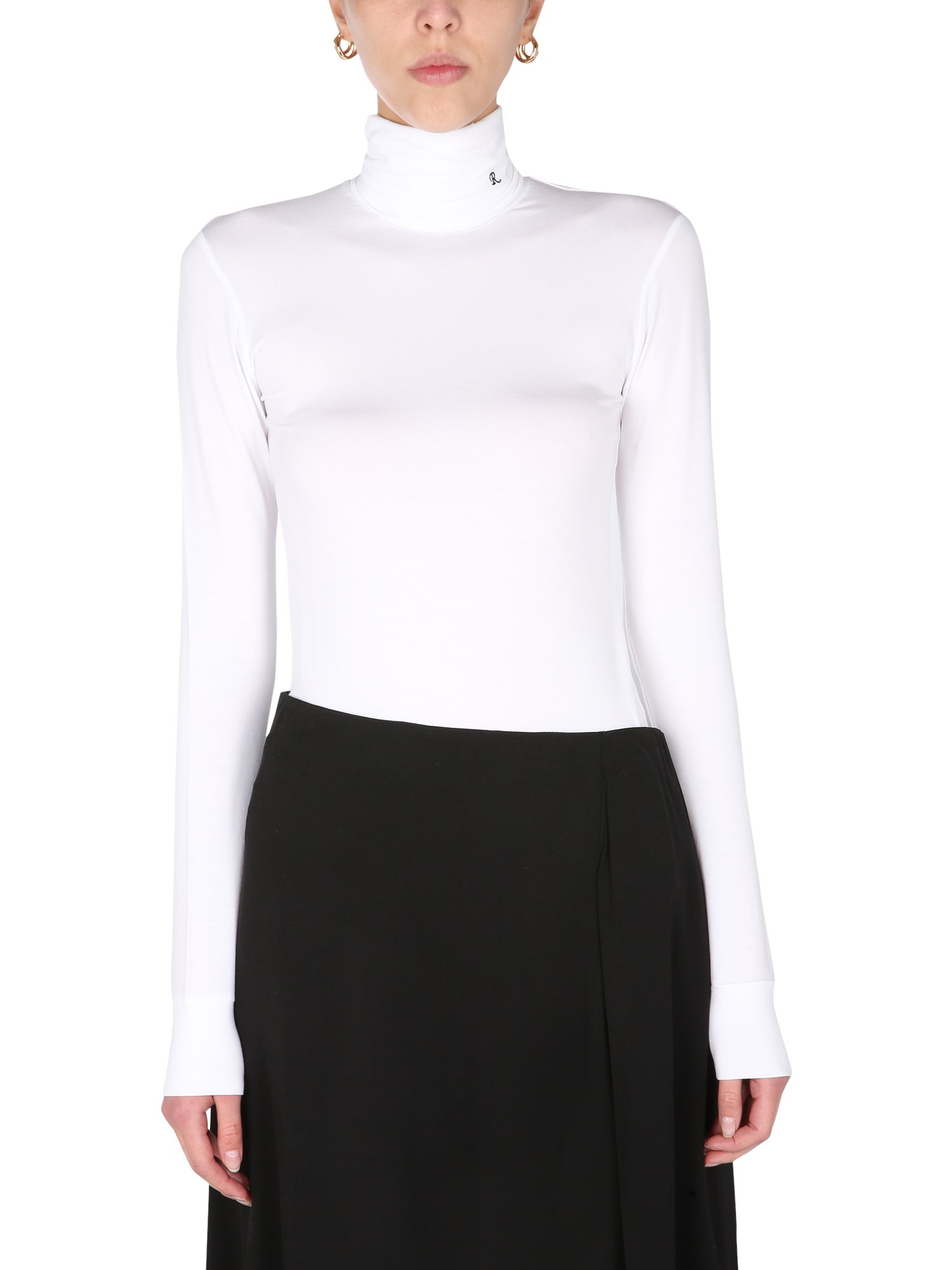 Raf Simons Stretch Jersey Knit Turtleneck Sweater In White