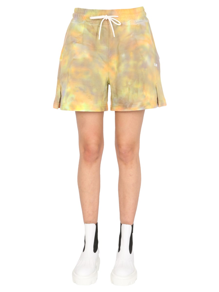 MSGM SHORT IN FELPA DI COTONE TIE-DYE CON STAMPA MICRO LOGO