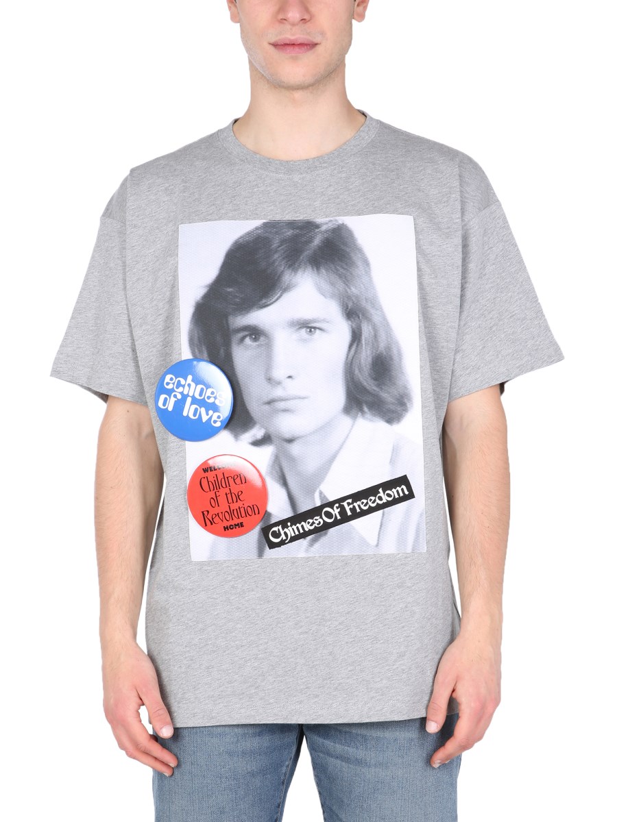 RAF SIMONS T-SHIRT GIROCOLLO IN JERSEY DI COTONE CON MAXI PATCH