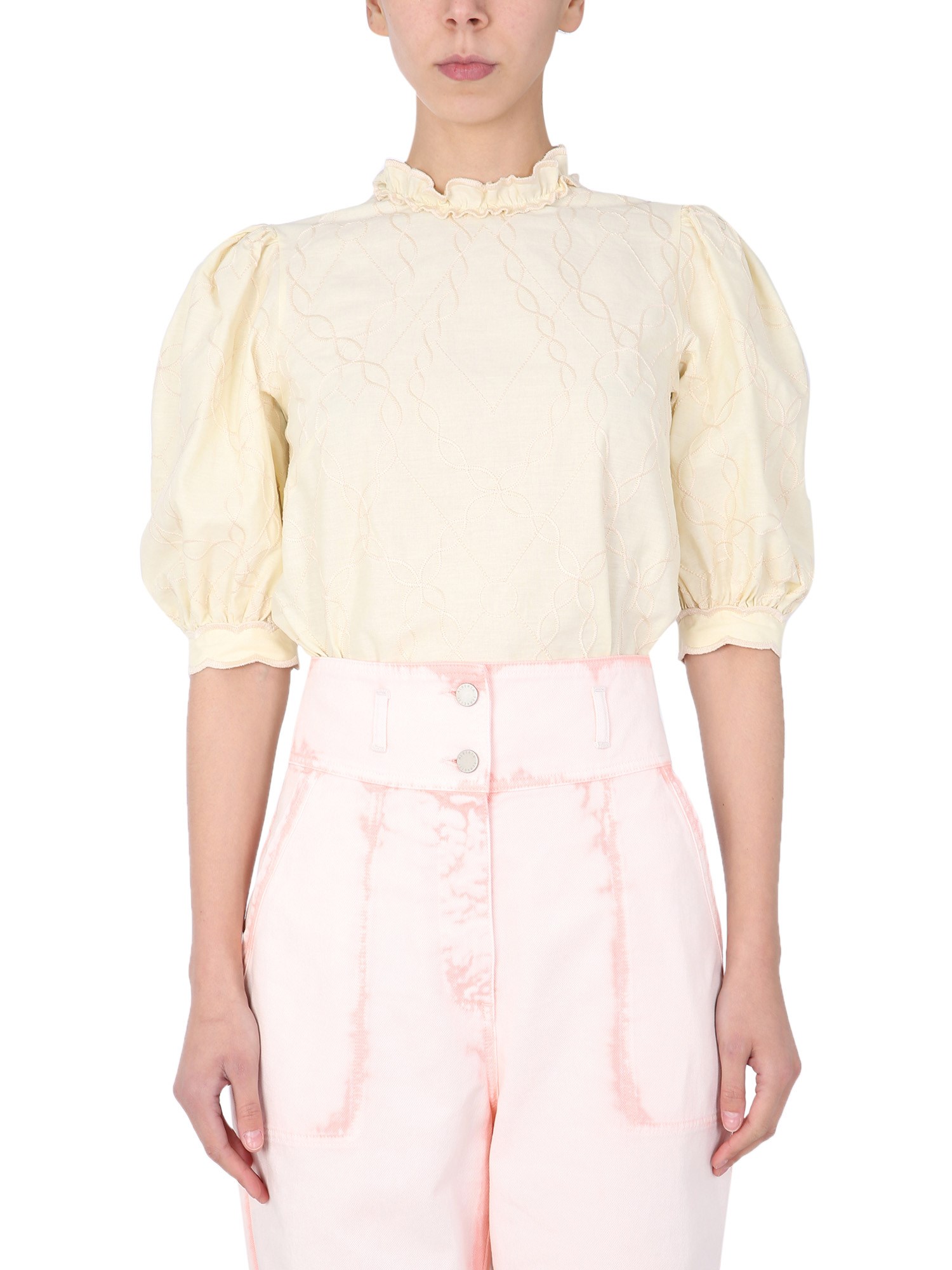 alberta ferretti top with puff sleeve
