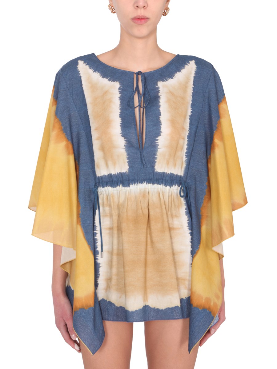 ALBERTA FERRETTI CAFTANO IN COTONE CON STAMPA TIE DYE