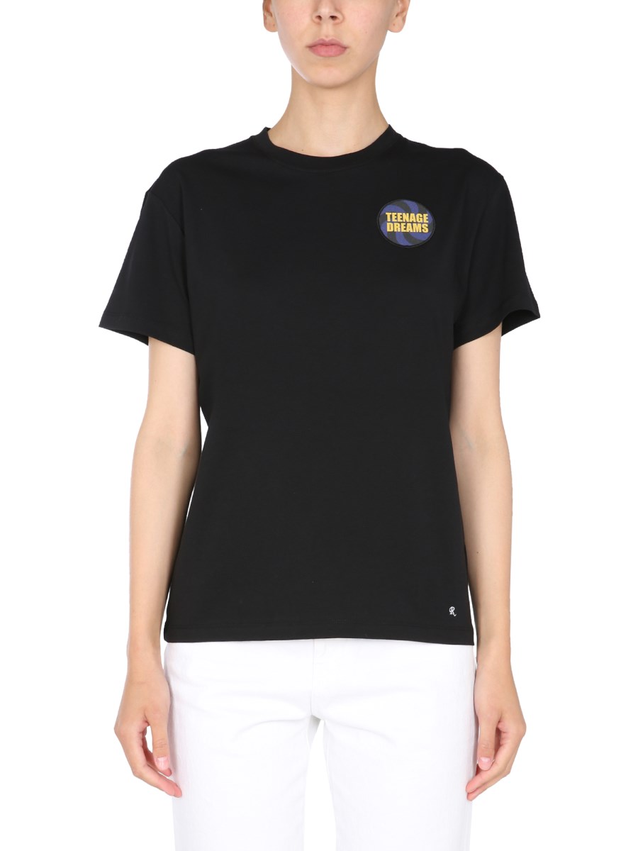 RAF SIMONS T-SHIRT GIROCOLLO IN JERSEY DI COTONE CON PATCH "TEENAGE DREAMS"